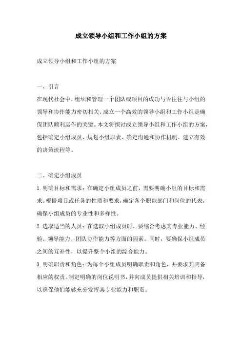成立领导小组和工作小组的方案