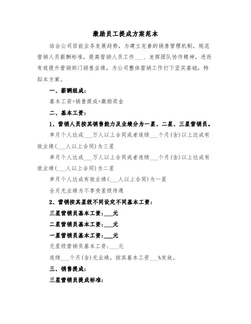 激励员工提成方案范本（二篇）