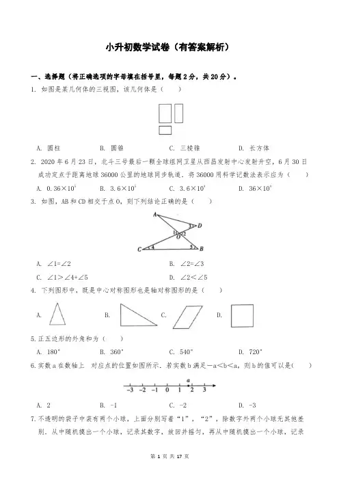 小升初数学试卷(有答案解析)