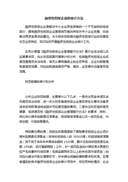 融资性担保企业的审计方法