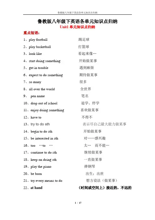 鲁教版八年级下英语各单元知识点归纳