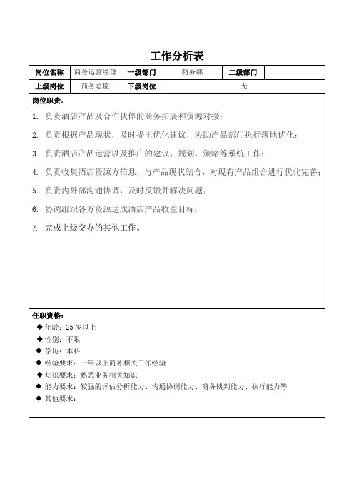 工作分析表(商务运营经理)