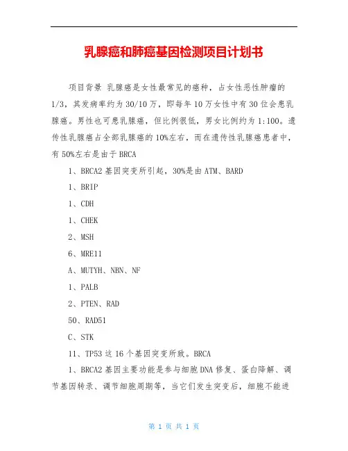 乳腺癌和肺癌基因检测项目计划书