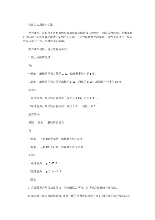 残疾人实用评定标准