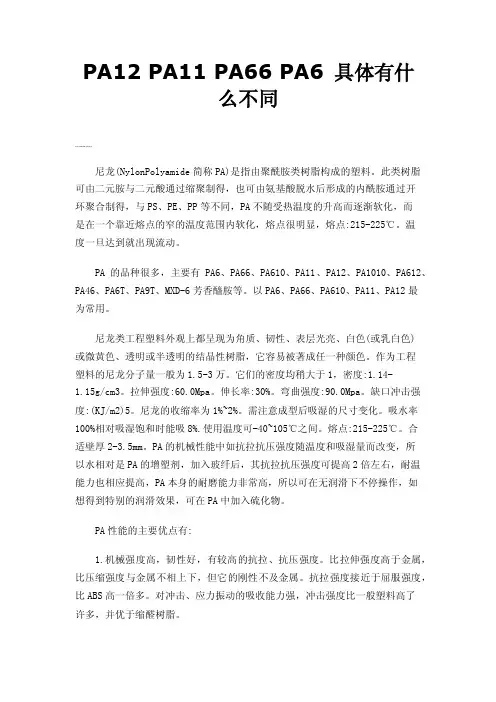 PA12PA11PA66PA6具体有什么不同