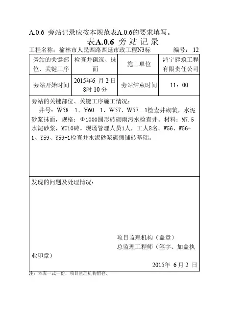 (仅供参考)管网工程旁站记录