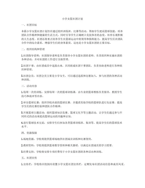 小学女篮社团计划