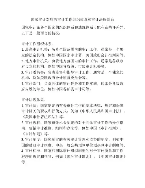 国家审计对应的审计工作组织体系和审计法规体系