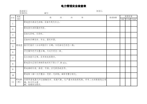 电力管理安全检查表