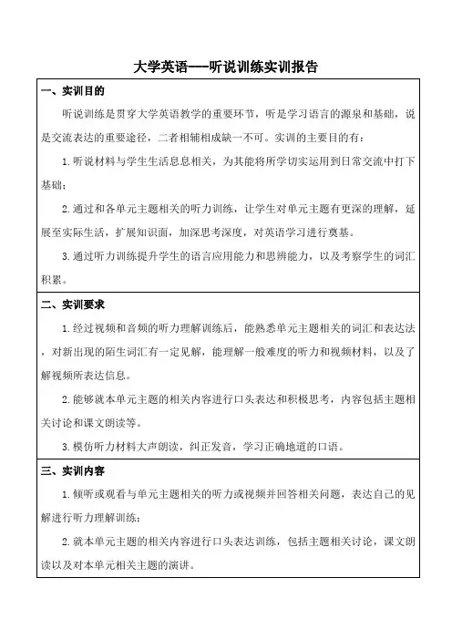 大学英语---听说训练实训报告