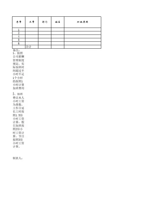 加班统计表格