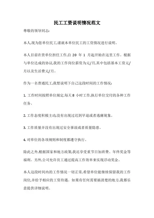 民工工资说明情况范文