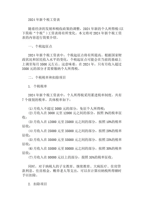2024年新个税工资表 精选1篇