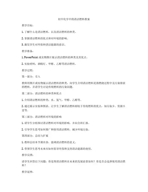 初中化学中的清洁燃料教案