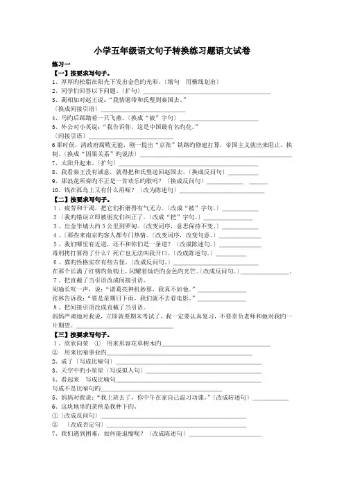 (完整word版)小学五年级语文句子转换练习题语文试卷(word文档良心出品)