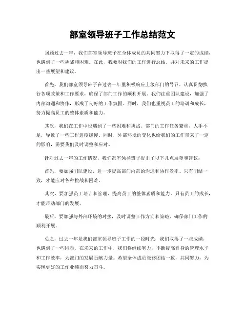 部室领导班子工作总结范文