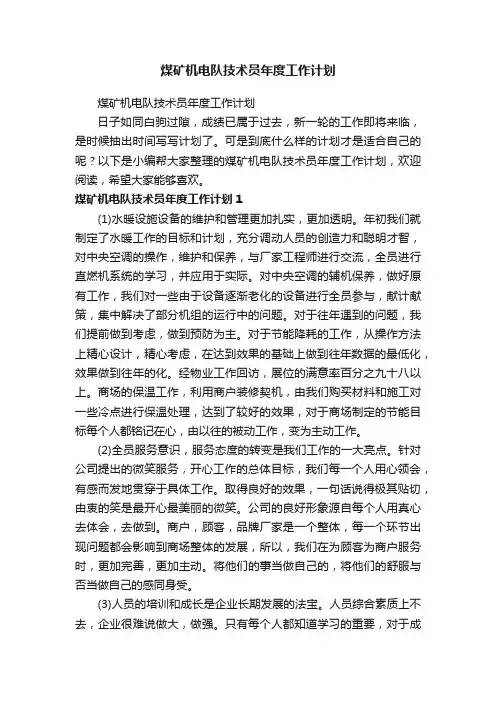 煤矿机电队技术员年度工作计划