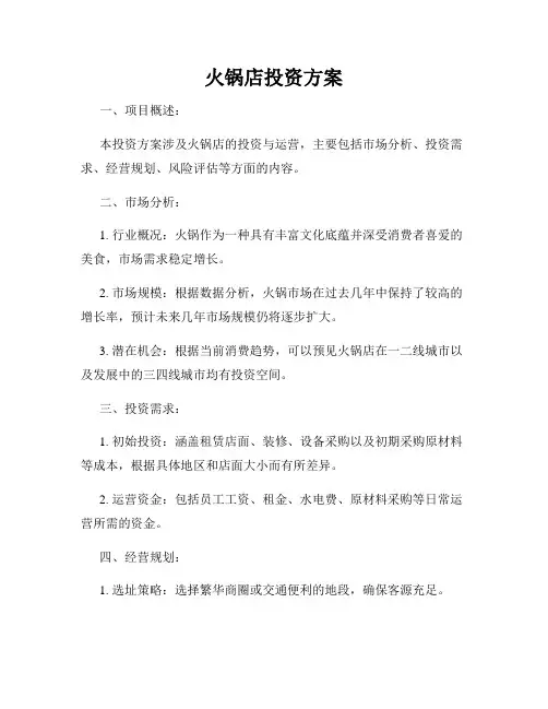 火锅店投资方案