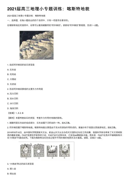 2021届高三地理小专题训练：喀斯特地貌