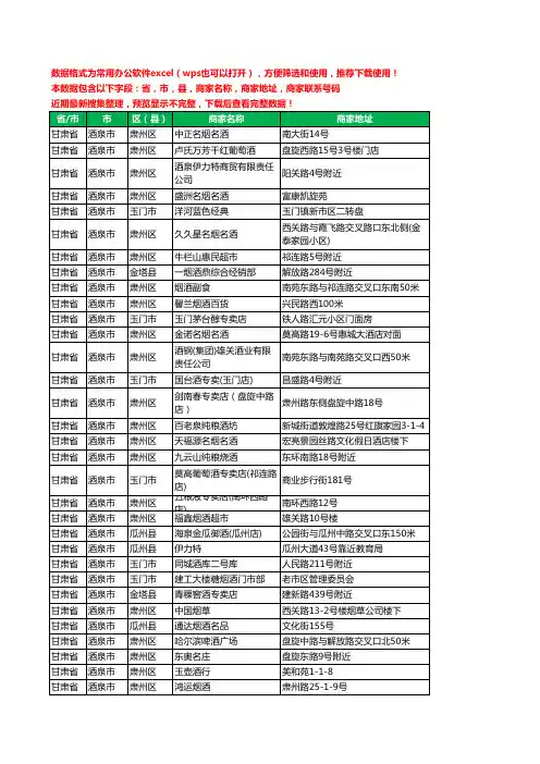 2020新版甘肃省酒泉市烟酒工商企业公司商家名录名单黄页联系电话号码地址大全341家