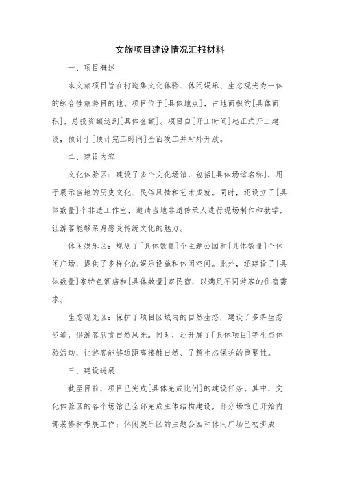 文旅项目建设情况汇报材料