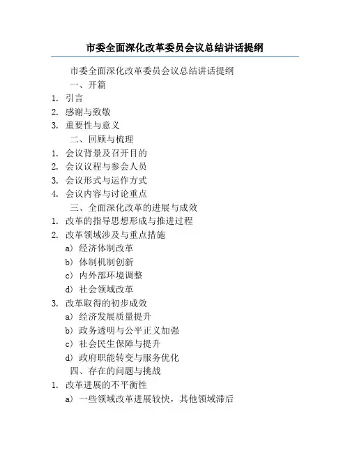 市委全面深化改革委员会议总结讲话提纲
