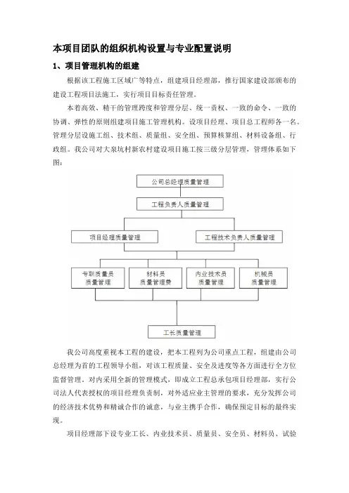 本项目团队的组织机构设置与专业配置说明