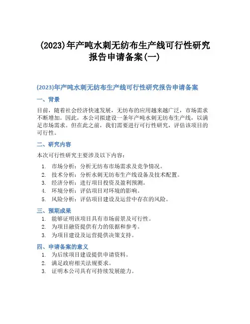 (2023)年产吨水刺无纺布生产线可行性研究报告申请备案(一)