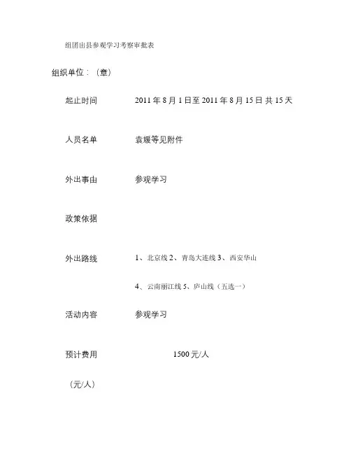 组团出县参观学习考察审批表(精)