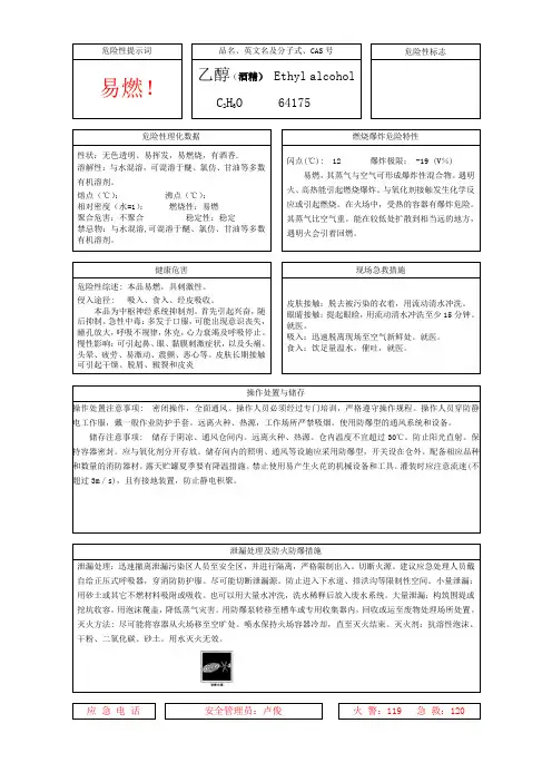 安全周知卡--酒精