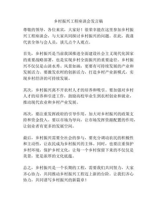 乡村振兴工程座谈会发言稿