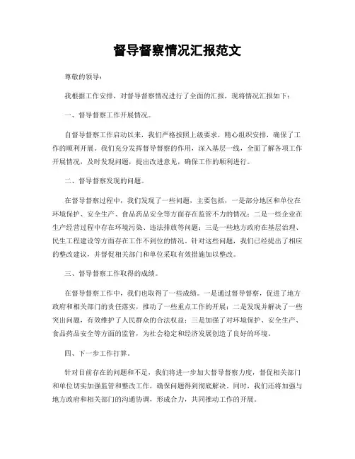 督导督察情况汇报范文