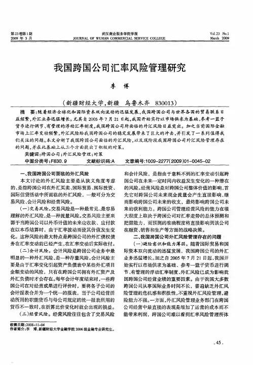 我国跨国公司汇率风险管理研究