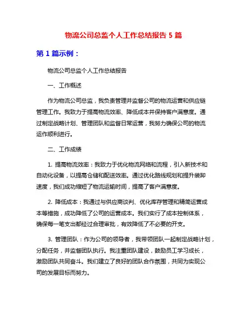 物流公司总监个人工作总结报告5篇