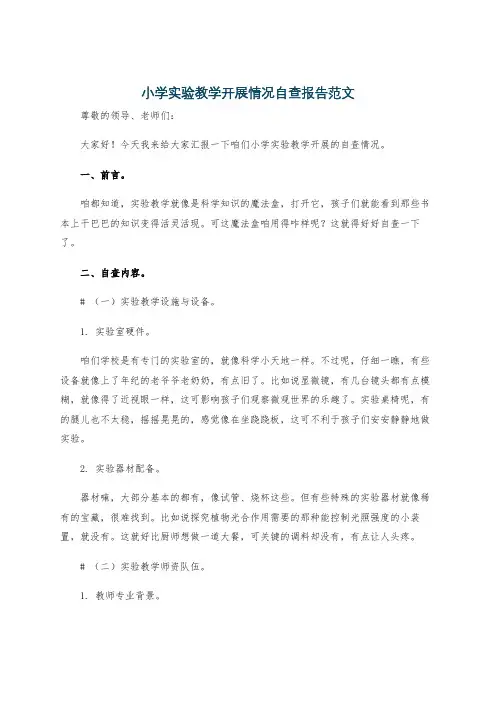 小学实验教学开展情况自查报告范文