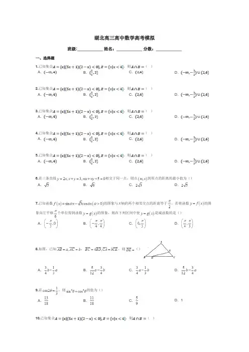 湖北高三高中数学高考模拟带答案解析
