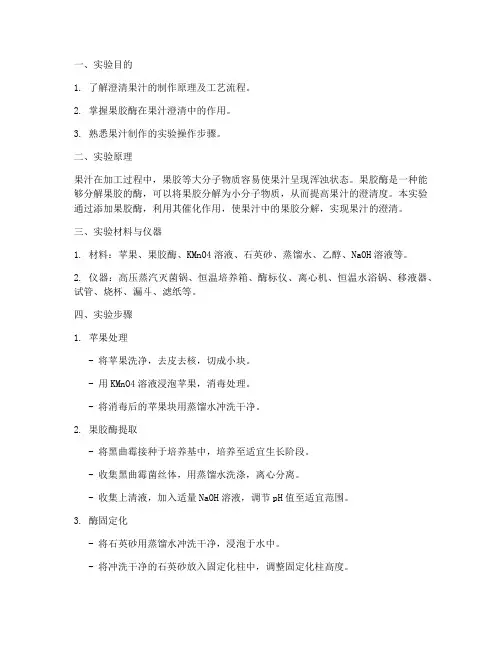 澄清果汁制作实验报告