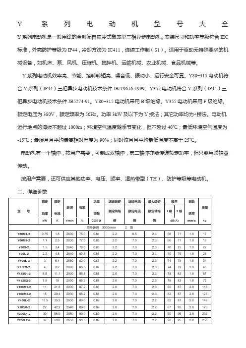 Y系列电动机型号大全