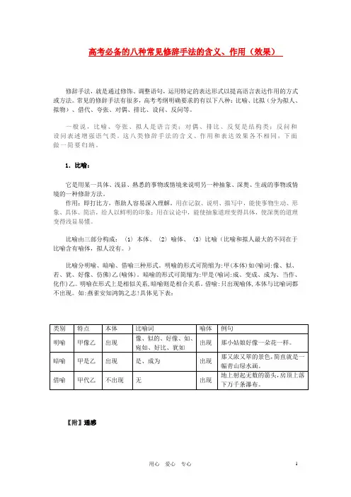 高考语文 必备的八种常见修辞手法的含义素材