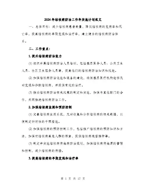 2024年结核病防治工作年实施计划范文(五篇)