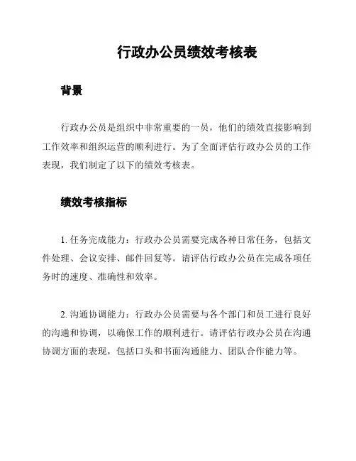 行政办公员绩效考核表