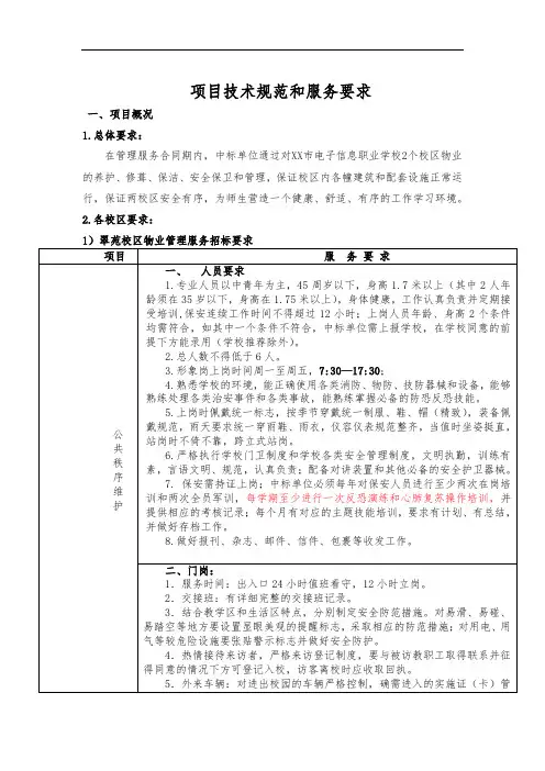 项目技术规范和服务要求【模板】