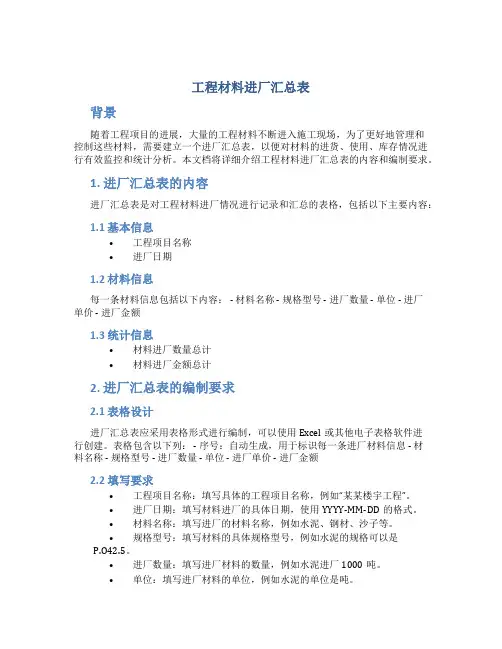 工程材料进厂汇总表