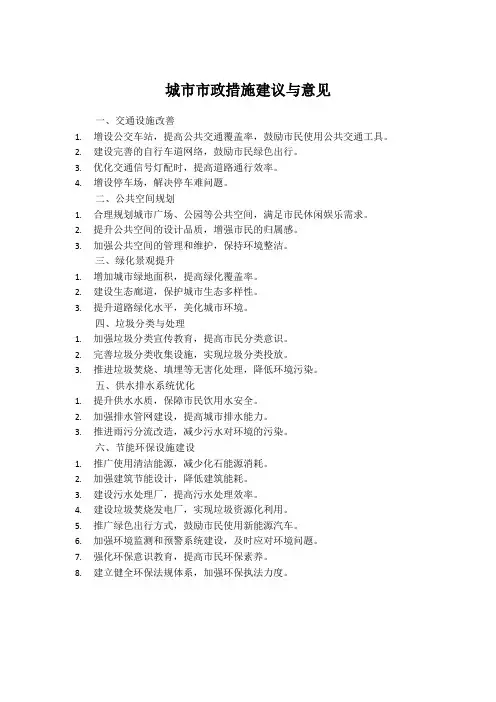 城市市政措施建议与意见