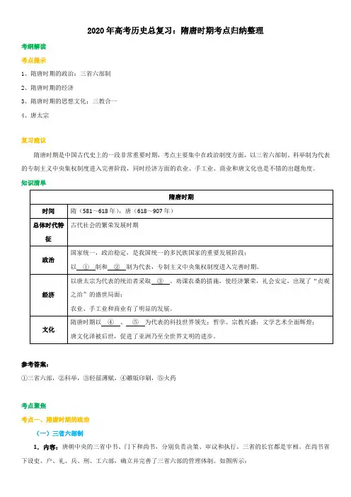 【精品整理】2020年高考历史总复习：隋唐时期考点归纳整理