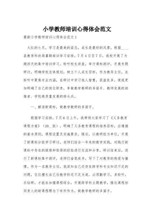 小学教师培训心得体会范文