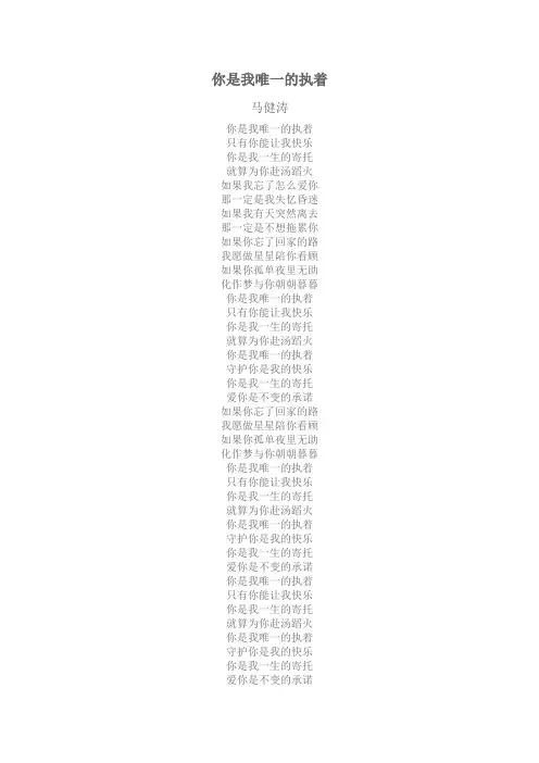 你是我唯一的执着  马健涛  歌词