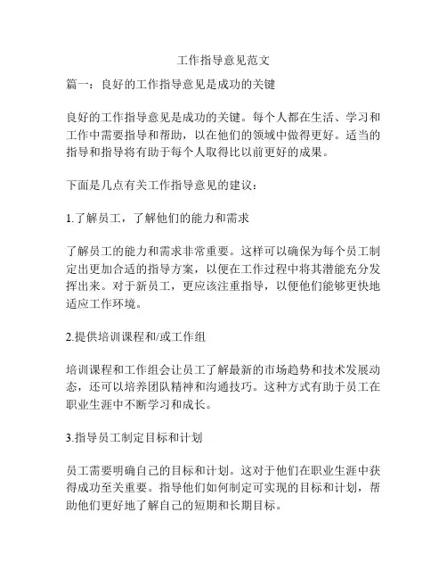 工作指导意见范文