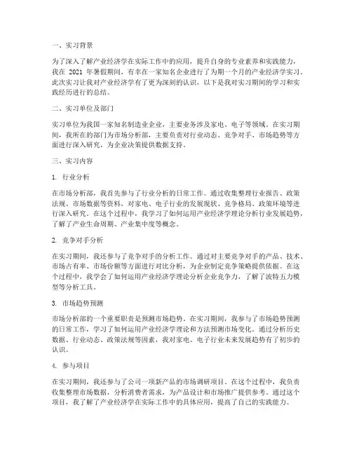 产业经济学实习报告