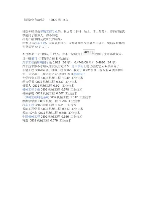 汽车类核心期刊